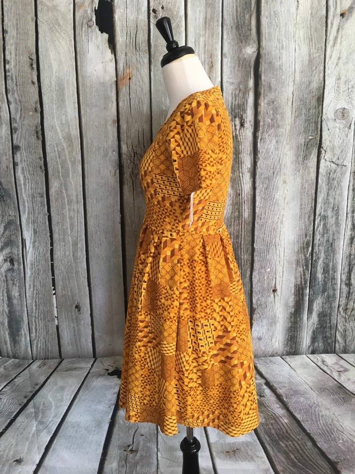 Robe Amelia LuLaRoe 2XS (XXS) – Motif Jaune, Gris Et Noir – Neuve Avec étiquettes