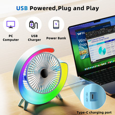 Small RGB USB Fan Cooling Quiet Colorful Lights High Wind Power Rechargeable USA