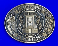 Korean War Veteran Military Patriotic America Usa Vintage Oval Belt Buckle