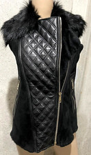 Temperley London Quilted Leather Sheepskin Fur Black Jacket Vest Uk 6 / Us 2