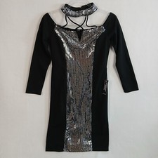 VENUS Black Sequin Evening Party Dress Size Small Long Sleeve Bodycon NWT