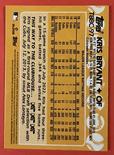 2023 Topps Series 1 Kris Bryant Silver Pack Mojo #T88C-97 - Picture 2 of 2