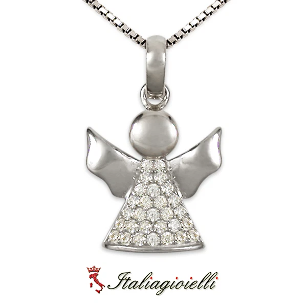 Collana Angelo Brillante con Pavè in Argento 925 Rodiato Oro Bianco - Immagine 4 di 4