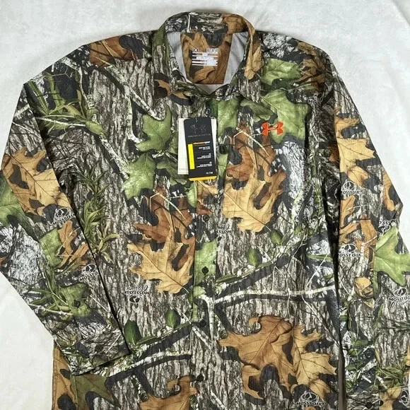 NWT Under Armor Mossy Oak Medium UA Hunt Camo Performance Button Front Shirt - Image 3 of 4