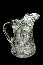 VINTAGE AMERICAN BRILLIANT ORNATE CUT GLASS CRYSTAL WATER PITCHER JUG ICE LIP