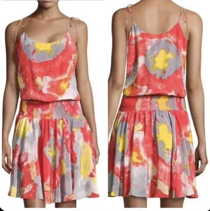 Halston наследия мака воды мираж печать шелк платье галстук через плечо размер XS красивый - Изображение 2 из 4