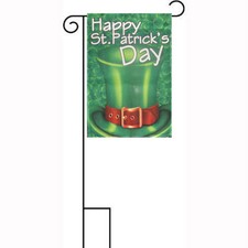 12x18 12"x18" Happy St. Patricks Day Top Hat Sleeved w/ Garden Stand Flag