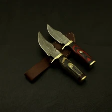 HAND FORGED DAMASCUS 6" HUNTING/SKINNING Blade Lot Of 2 KNIFE/PAKKA/WOOD/BRASS