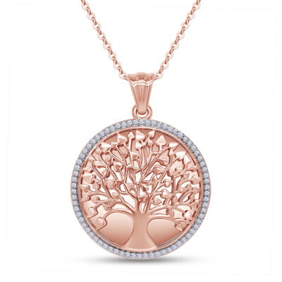 1/4 Ct Lab Grown Diamond Tree of Life Pendant Necklace 10k Solid Gold