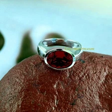 Natural Garnet Gemstone with 925 Sterling Silver Ring For Men's #5591