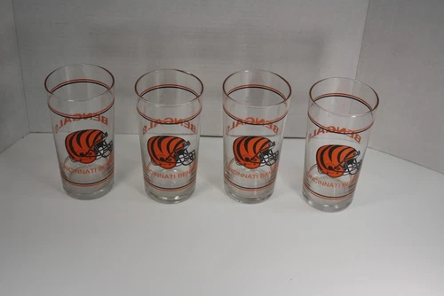 VTG Libbey NFL Cincinnati Bengals Drinking Glasses 16 Oz. 6 1/4" Tall Set of 4