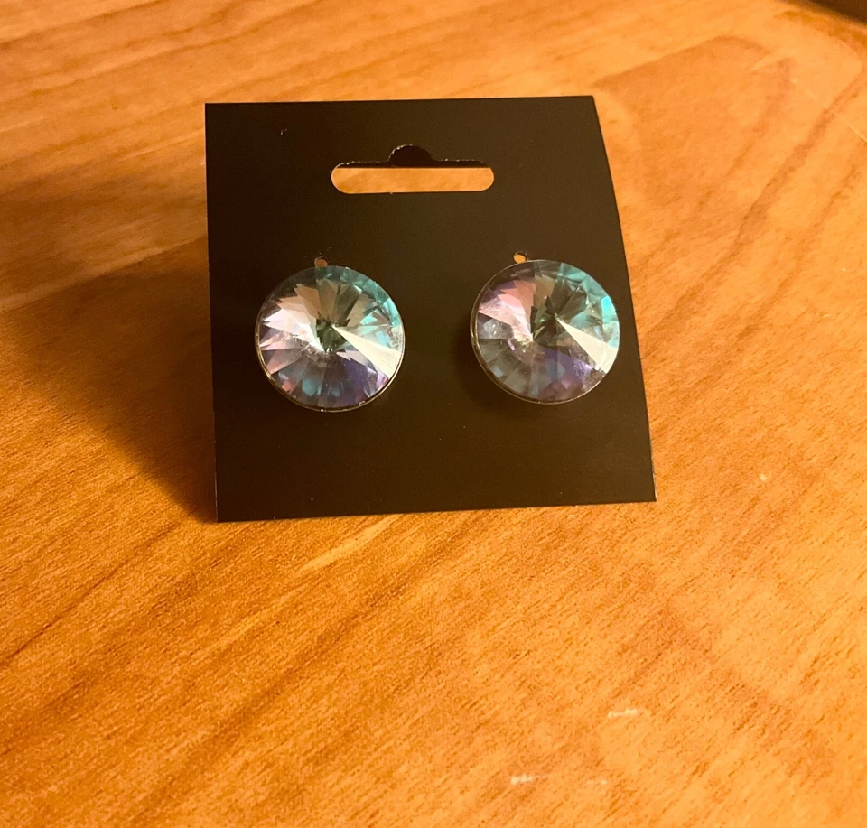 Blue and Purple Czech Rivoli Crystal Earrings Trevor Project DONATION unisex - Image 2 of 3