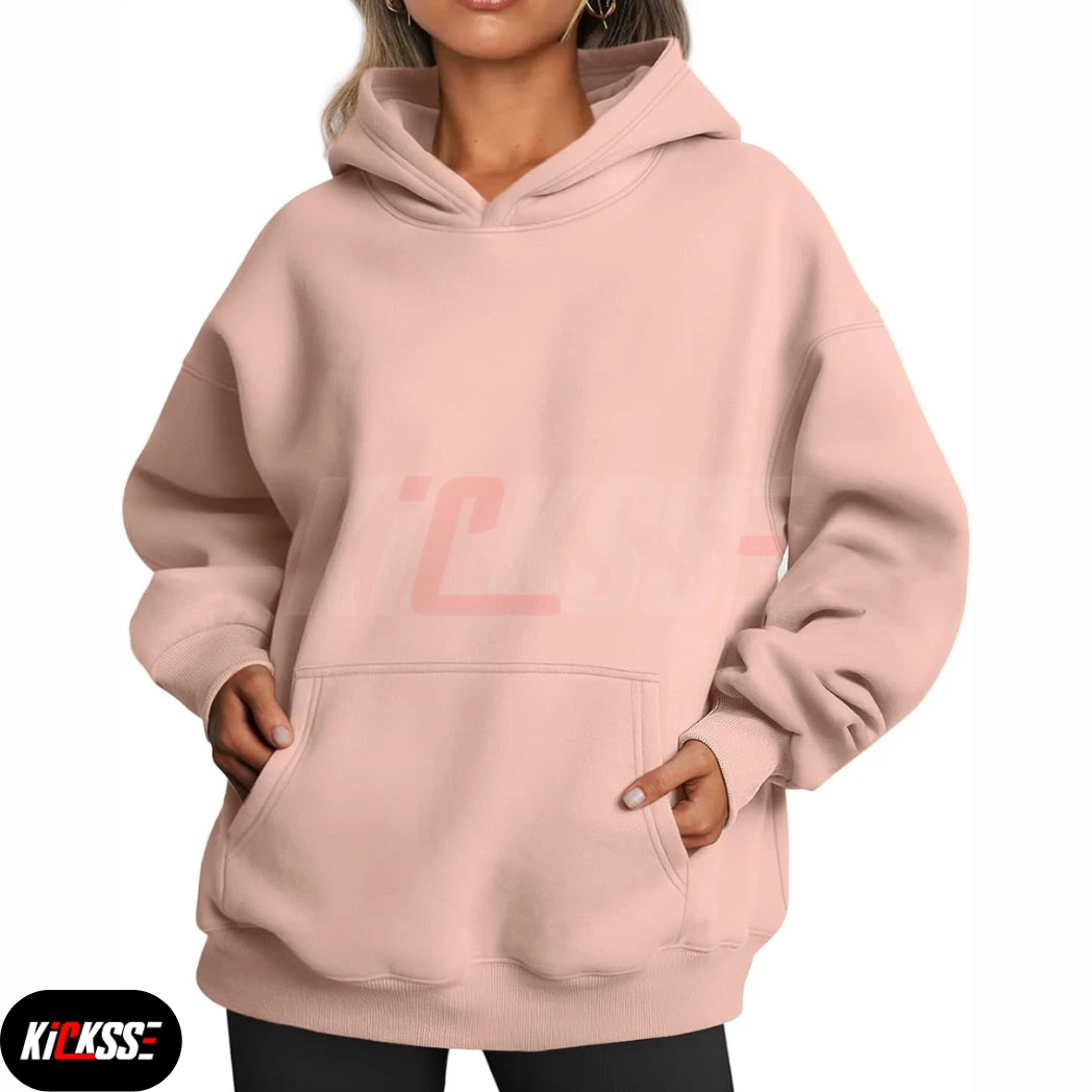 Kicksse Women’s Oversized Hoodie – Blush Pink Fleece Pullover Sweatshirt
