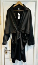 George G21 Black Satin Long Sleeve Dress Side Cut-Out Party LBD UK Size 22 24