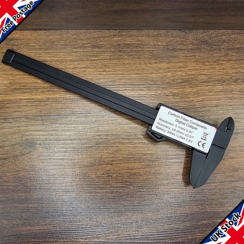 Carbon Fibre Digital Caliper | 15cm/6", LCD Micrometer Gauge Ruler with Battery - Picture 5 of 6