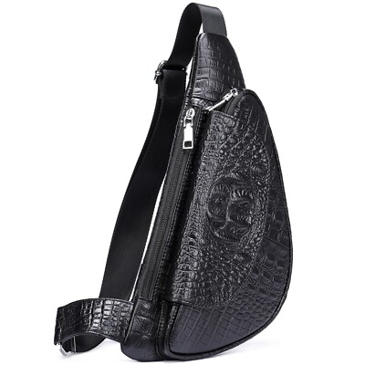 Mens Leather Sling Bag Embossed Pattern Crossbody Adjustable 