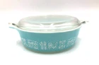 Vtg PYREX Butterprint Amish #471 Turquoise White 1 PT Casserole Dish w/Lid