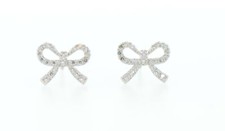 14k Solid White or Yellow Gold Bow Tie Stud Screw Back Earrings with CZ