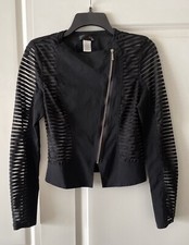 Oh Yes Black Jacket Zippered Striped Sheer Arms And Sides Sz Large