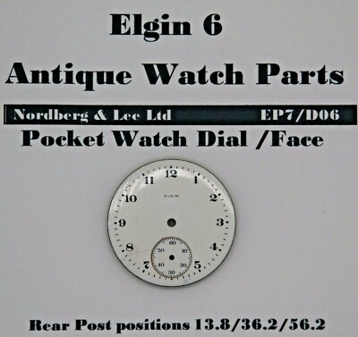 Elgin 6 1927 Taschenuhr Zifferblatt / Zifferblatt Füße Position 13,8/36,2/56,2 EP7/D06