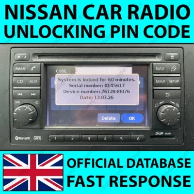 NISSAN RADIO CODE NISSAN RADIO PIN CODICE LCN CONNECT NAVI JUKE MICRA NAVARA NOTE QASHQAI X-TRAIL