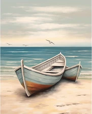 Boat Paint by Numbers Kit for Adults - Beach Seascape Paint by Number on Canvas