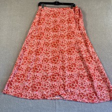 J. Crew Skirt Women  s M Floral Midi Wrap Cottagecore Pink  Red Elastic Waist