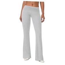 Flare Leggings for Women Fold Over Yoga Pants Stretch Bell Medium Light Grey