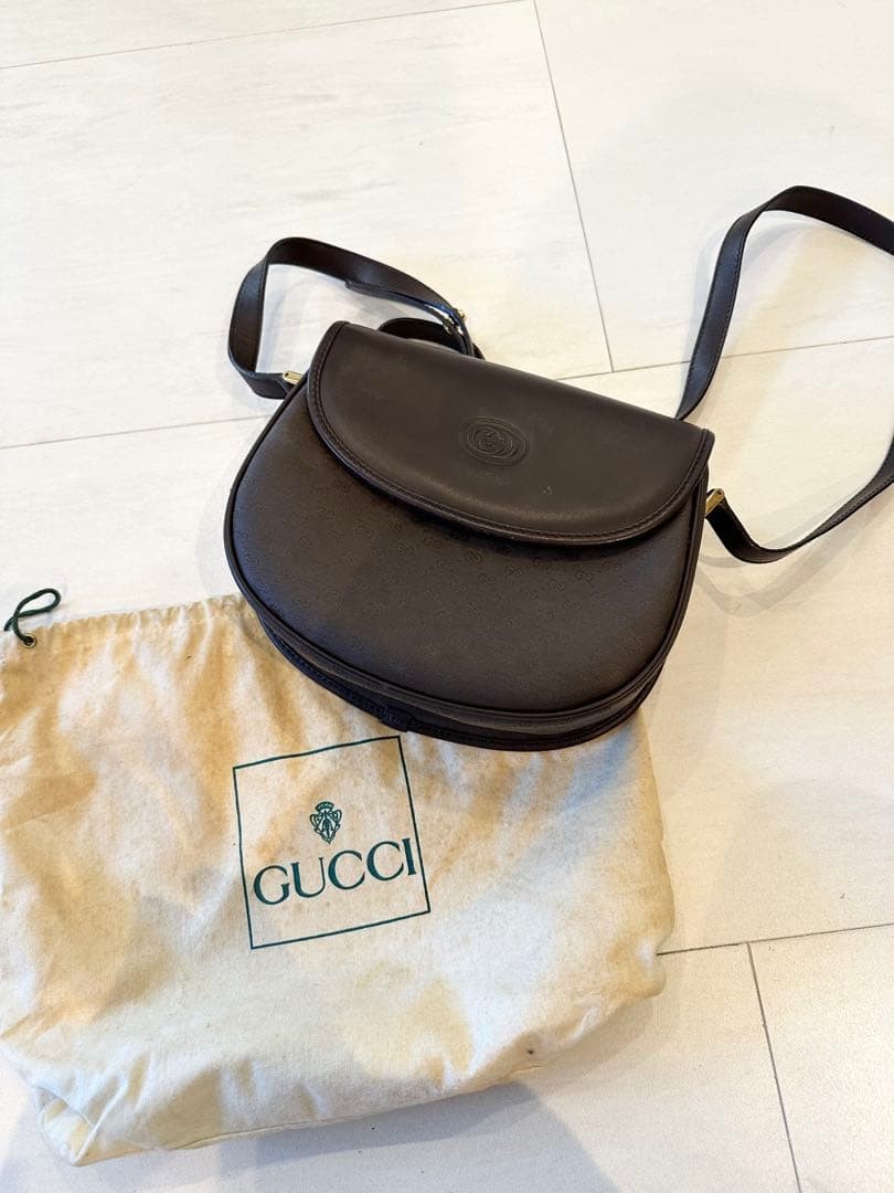 GUCCI Crossbody Shoulder Bag Leather Brown Gold Hardware Vintage Logo From Japan thumbnail 21