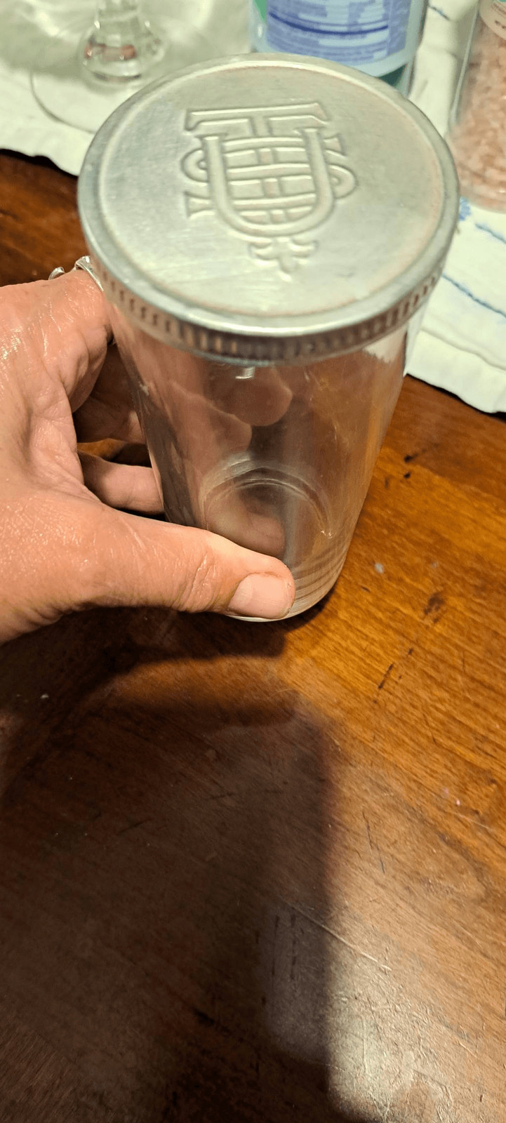 Vintage 1940's United States Tobacco Company USTC Glass Snuff Jar with Metal Lid