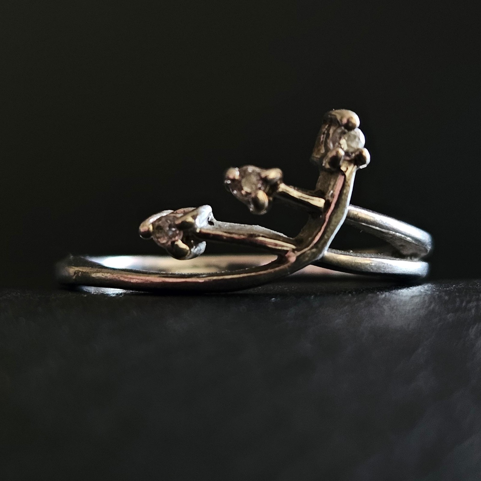 Solid Silver Interlaced Separating & Crystals Seg… - image 1