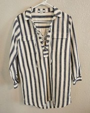 Madewell Woman Size S Shirt Dress Linen Blend Lace Up Lined Classic Preppy