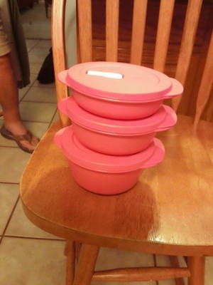 Tupperware Crystalwave PLUS Microwave Bowl 390/560/775ml -PinkRed-NIP