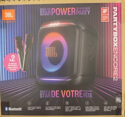 JBL PartyBox Encore 2 Portable Party Speaker Bundle 2 Wireless Mics Black NIB