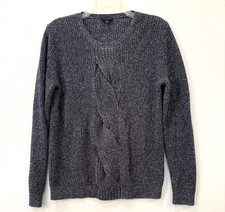 Talbots Size Large Navy  White 100 Cotton Cable Knit Sweater