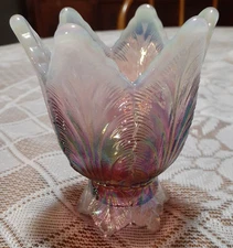 Fenton Tulip Iridized Plum Opalescent  ~Double Sided Candle  Holder ~ RARE