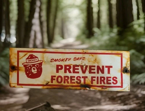 Vintage US Forestry Service Porcelain Sign Smokey Bear Prevent Forest Fires USFS