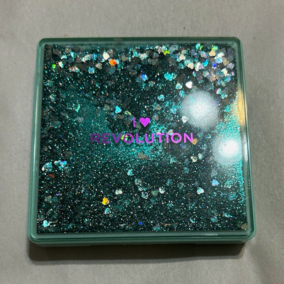 Revolution 9-Pan Eyeshadow Palette Mirror Teal Glitter Case Shimmer Pressed