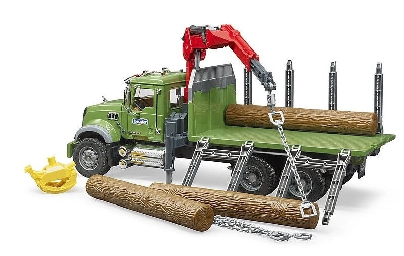 BRUDER, Autocarro per trasporto legna MACK GRANITO con gru e tronchi, 1/16,  ... - Immagine 2 di 4