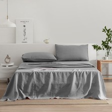 Pure Gray Linen Sheet set 3 pieces - flat sheets and two pillow cases Cover Set.