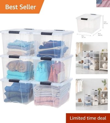 40 QT Plastic Storage Box with Lid and Latches - 6 Pack - BPA-Free, See-Throu...