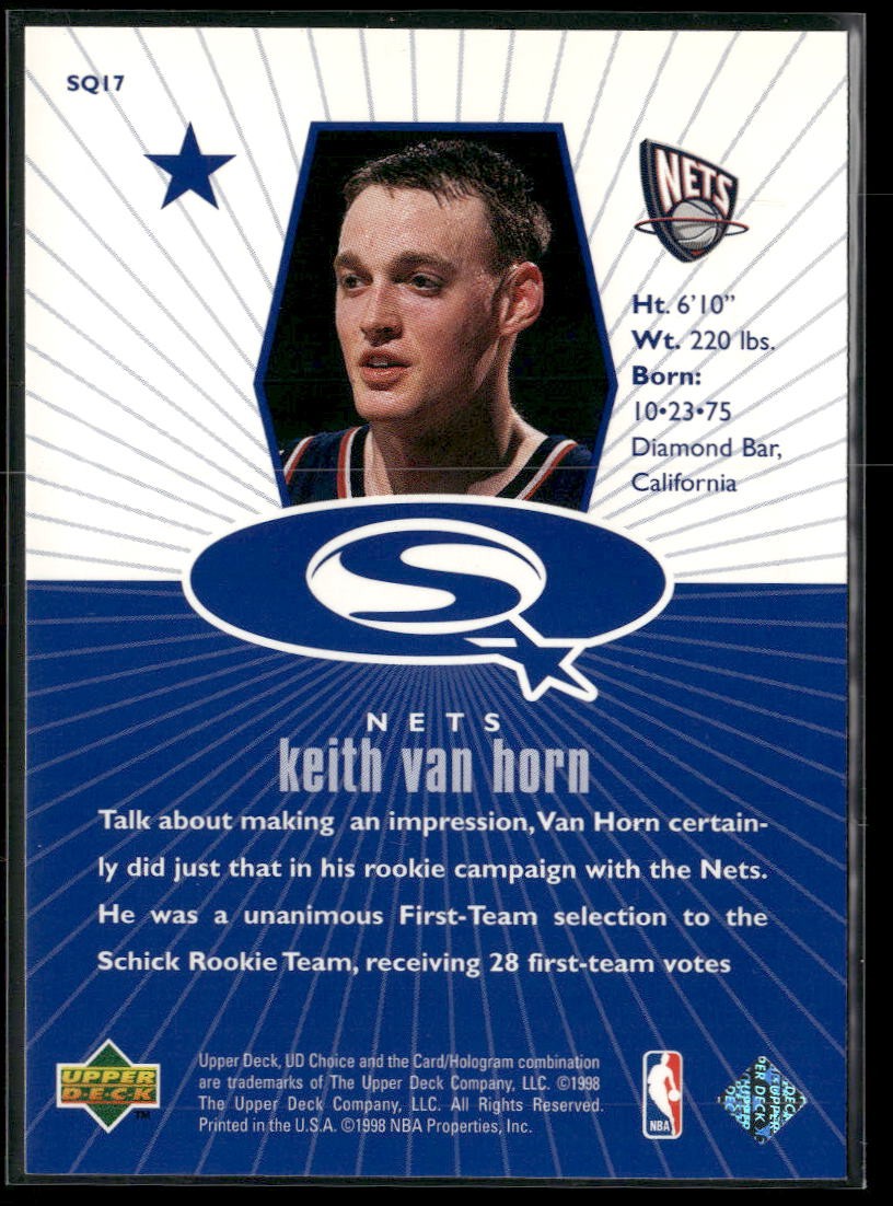 1998-99 UD Choice #SQ17 Keith Van Horn StarQuest Blue New Jersey Nets thumbnail 2