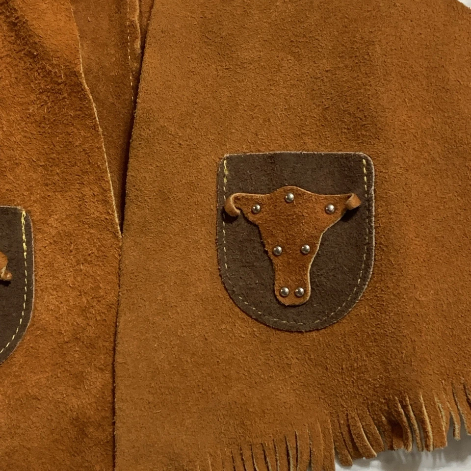 Chaleco de cuero con flecos John R Craighead Co vaquero occidental grande niño Texas Foto 3 de 4