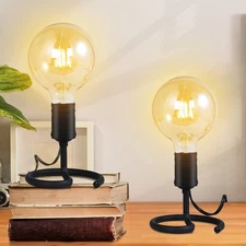 Small Table Lamps for Bedroom Set of 2, E26 Edison Desk Industrial Lamp Base ...