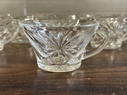 Set Of 15 Vintage Anchor Hocking Star Of David Glass Punch Bowl Cups