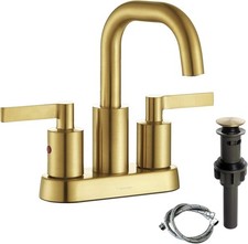 Modern Brushed Gold Bathroom Faucet 3 Hole 2 Handle w/ Drain, water lines