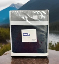 Shower Curtain Simply Essential 72”x96” Color Block Stripe Black/Grey Extra Long