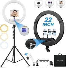 22'' Ring Light with 75'' Tripod Stand, LED Display/2 USB Ports/6500K Dimmable