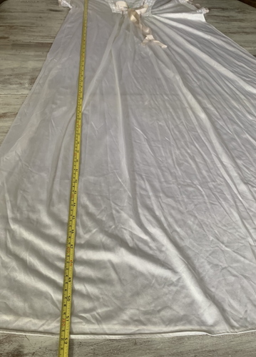 Chemise de nuit longue vintage nylon soyeux dentelle haut plongeant empire ruban satin déesse taille S - Photo 13/13
