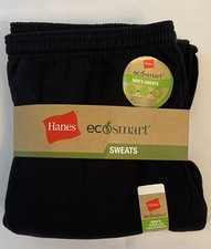 Hanes EcoSmart Men's Fleece Sweatpants Open Leg Pockets Black Size XL 40-42